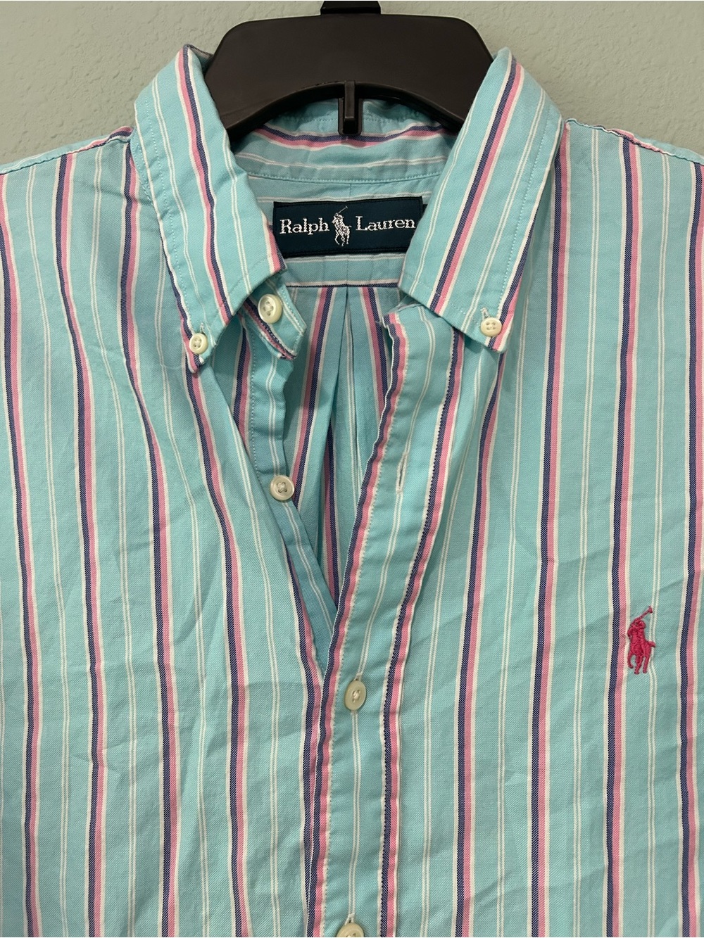 Polo Ralph Lauren Blue And Pink Striped Long Sleeve Button Up Shirt Size L - Picture 9 of 9